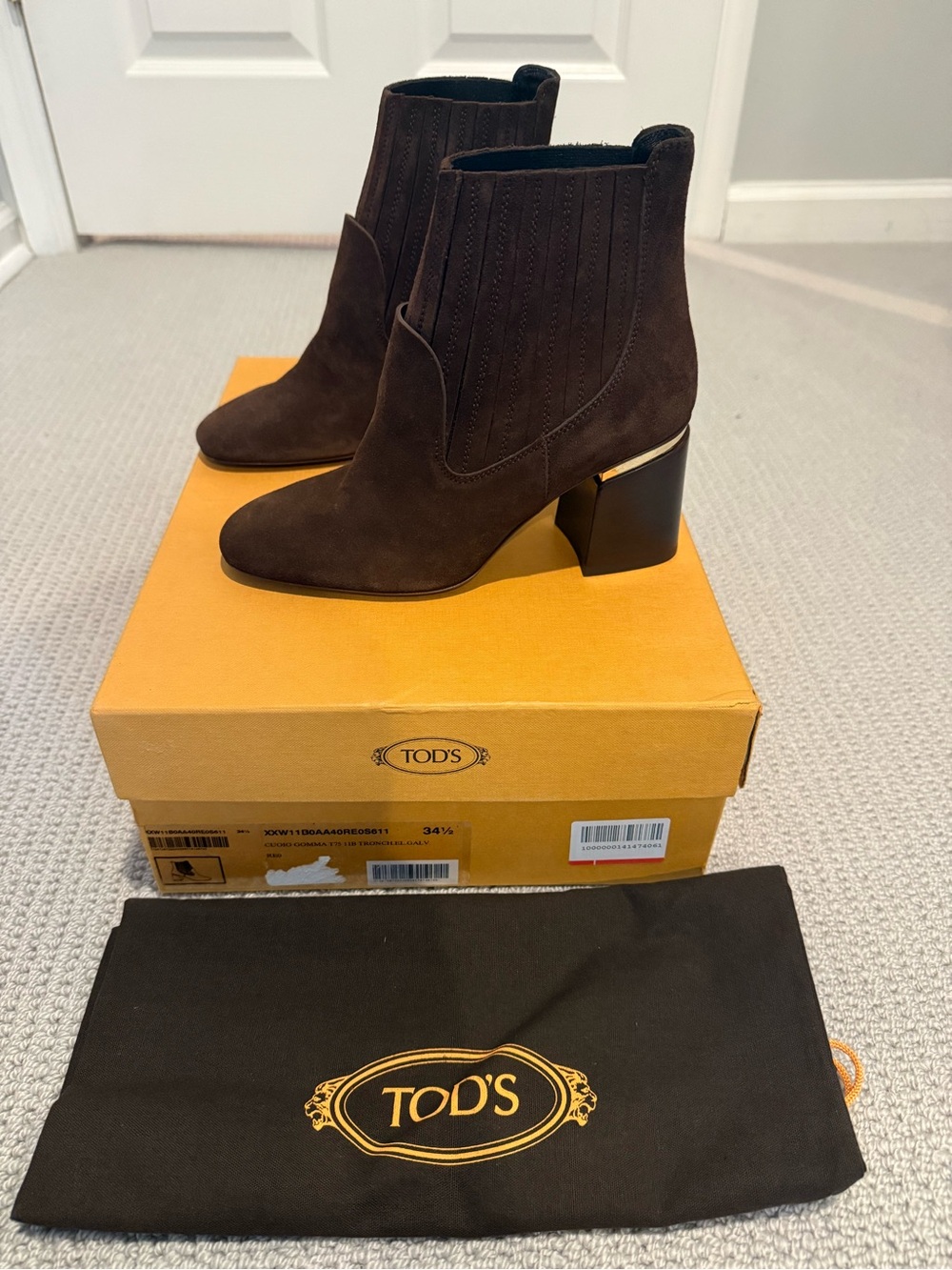 Tod's Dark Brown Suede Block Heel Ankle Boots